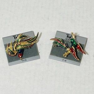 Vintage Gold Tone Enamel Flying Bird Rhinestone Brooch Pin Jewelry Bundle